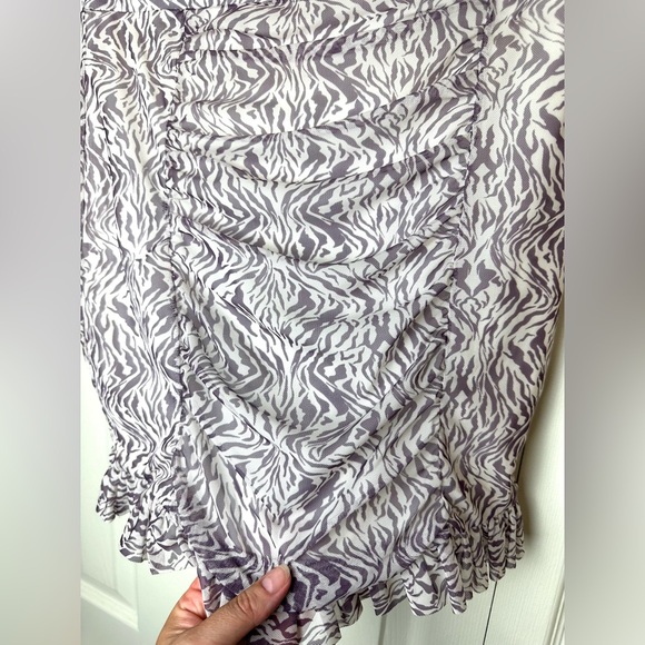 New FREE PEOPLE Romi Mesh Mini Skirt Zebra Animal Print Ruffle Ruched FP Purple - Picture 4 of 10